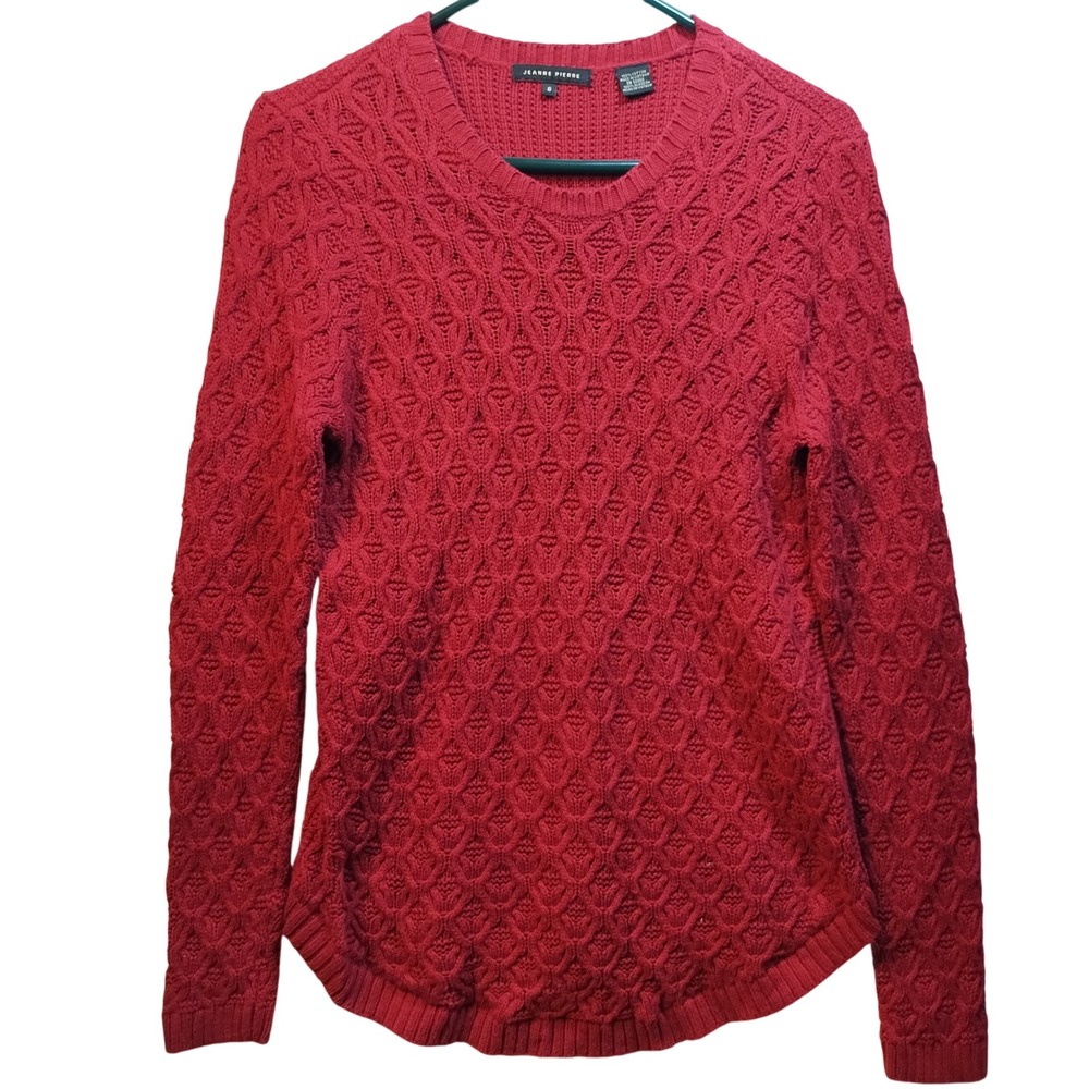 Jeanne Pierre Red Textured Cable Knit Sweater Crew Neck Long Sleeve‎ Womens Sm